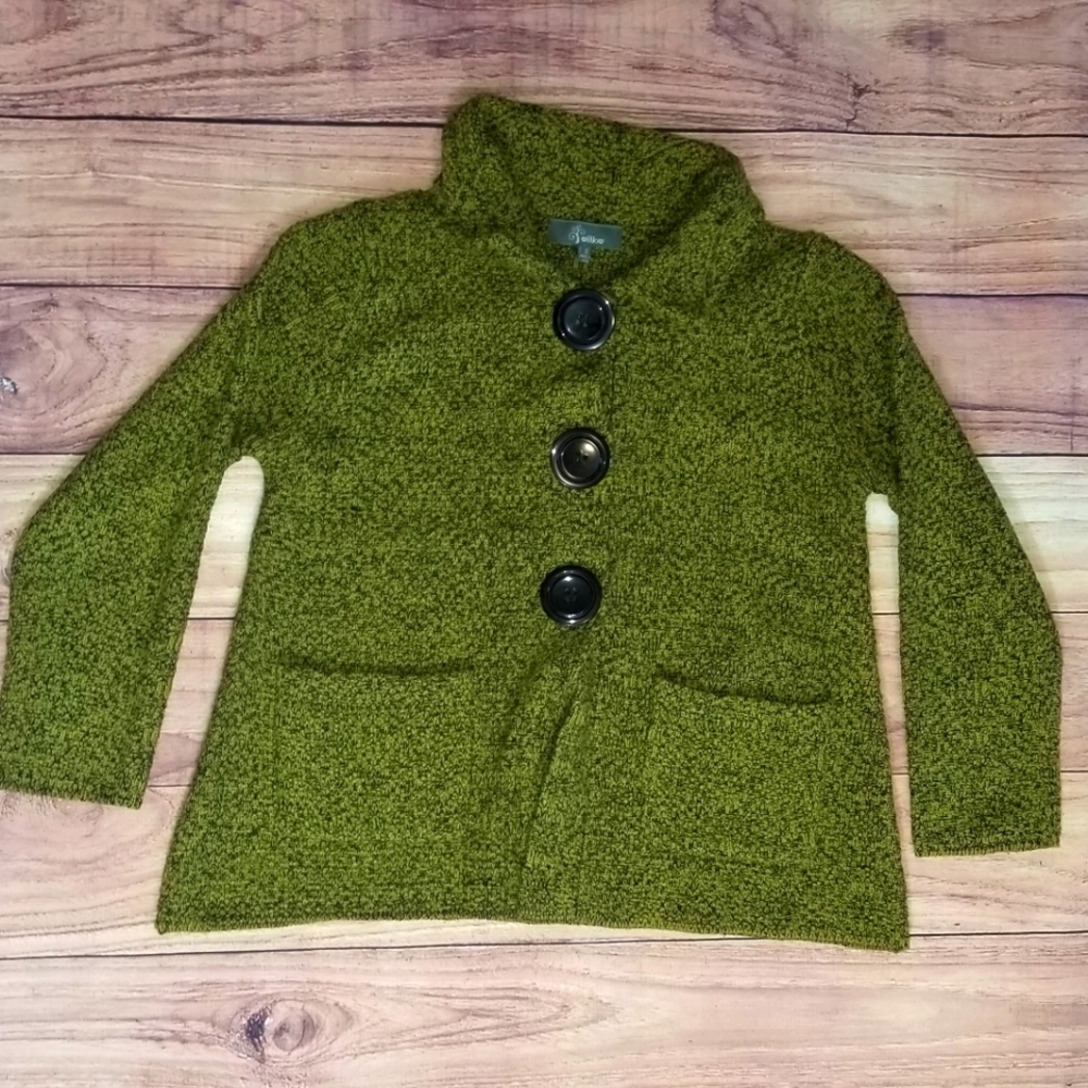 Unusual army olive green Cardigan Sweater size Small